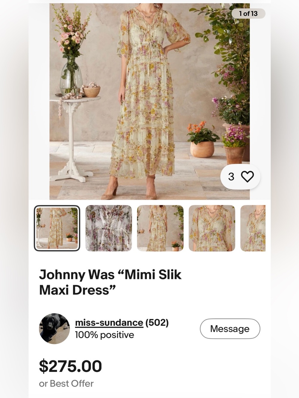 🌼 Johnny Was Floral Mimi Silk Maxi Dress in Cream, Pink, Green, Gold size Large